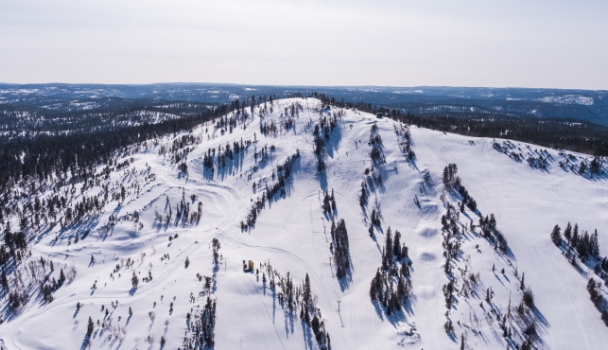 Deer Mountain Village Ski Hill Winter Aerial Photo